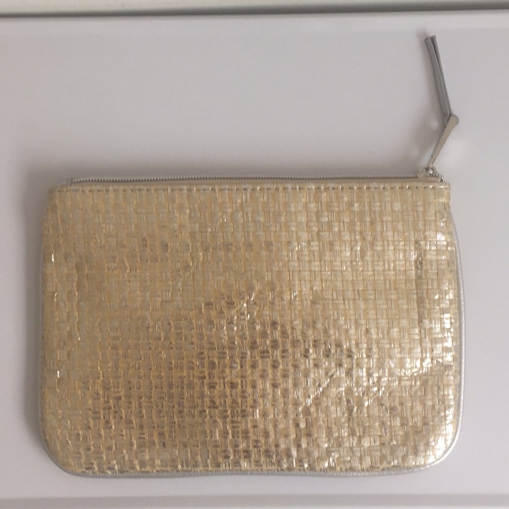 Neiman Marcus metallic weave clutch / zip bag NWOT